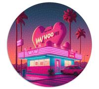 1000 Piece Jigsaw Neon Retro Beach Round Puzzle 1000 Pieces Jigsaw Perfect for Family Fun on Christmas, Thanksgiving, Birthdays & Easter 67.5x67.5cm