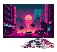 1000 Piece Jigsaw Neon Retro Landscape Puzzles for Adults Brain Teaser Game, Interactive Family Game, Suitable for Ages 14+ 50x75CM/19.68x29.52inch