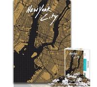 1000 Piece Jigsaw New York City Golden Map Jigsaw Puzzles for Adults,is Ideal As A Gift for The Whole Family Suitable for And 14 26x38cm