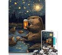 1000 Piece Jigsaw Night Sky Beer Capybara Adult Jigsaws 1000 Piece,Toys Educational Games Stress Relieving Artists Collection, Fine Art 26x38cm