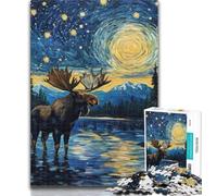 1000 Piece Jigsaw Night Sky Moose 1000 Piece Jigsaw Puzzles for Teenagers,Stress Reliever Staycation Kill Time Funny Gift 26x38cm