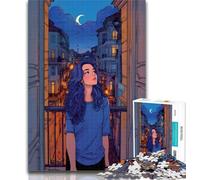 1000 Piece Jigsaw Night View from Balcony Puzzles 1000 Pieces for Teenagers,Toys Educational Games Stress Relieving Artists Collection, Fine Art 75x50cm