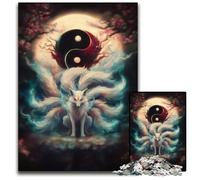 1000 Piece Jigsaw NineTailed Fox Yin Yang Wooden Jigsaw Puzzles for Adults Brain Teaser Game Interactive Family Game Suitable for Ages 14 1000 PCS(75x50cm)
