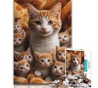 1000 Piece Jigsaw Orange Cat Family Jigsaw Puzzles for Adults,Artistic Wall Decor & Birthday Gift Idea for Friends, Home Office 26x38cm