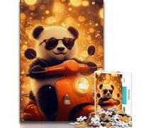 1000 Piece Jigsaw Panda Riding A Motorcycle Jigsaws Puzzles 1000 Pieces for Adults Gifts,with Matching Poster And Trivia Sheet for Age 14 (26x38cm)