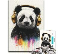 1000 Piece Jigsaw Panda with Headphones Jigsaw Puzzles for Adults,Artistic Wall Decor & Birthday Gift Idea for Friends, Home Office (50x75cm)