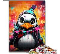 1000 Piece Jigsaw Penguin Graffiti Painting Jigsaw Puzzles for Adults, 1000 Piece for Home Decor, Family Fun, Ages 14+ (Size 26x38 cm)