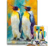 1000 Piece Jigsaw Penguin Oil Painting Puzzles for Adults And Teenagers,Stress Reliever Difficult Challenge Enhance Love between Couples 50x75cm