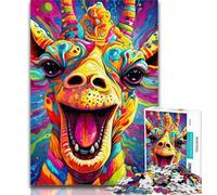 1000 Piece Jigsaw Psychedelic Art Giraffe Jigsaw Puzzles for Teenagers 1000 Pieces,Toys Educational Games Stress Relieving Parent-child Interaction 26x38cm