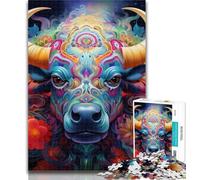 1000 Piece Jigsaw Psychedelic Buffalo Jigsaw Puzzles for Teenagers 1000 Pieces,Relax Games Is Ideal As A Gift for The Whole Family 26x38cm