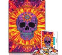 1000 Piece Jigsaw Psychedelic Skull Adult Jigsaws 1000 Pieces Difficult,Interesting Stress Reduction Parent-child Interaction 50x75cm