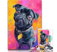 1000 Piece Jigsaw Pug Adult Puzzles 1000 Pieces,Toys Educational Games Stress Relieving Enhance Love between Couples 50x75cm