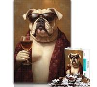 1000 Piece Jigsaw Pug Drinking Red Wine Jigsaws Puzzles 1000 Pieces for Adults Gifts,with Matching Poster And Trivia Sheet for Age 14 50x75cm