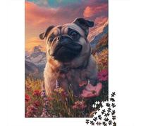 1000 Piece Jigsaw, Pug in Flowers, Festive Gift, 38x26cm/1000pcs | For the Christmas break: Adult jigsaw puzzle with 1000 pieces; for a gift that can be enjoyed well beyond the holidays.