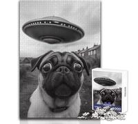 1000 Piece Jigsaw Pug Meets UFO Relaxing Leisure Time Activity Precision Cut Smooth Edge Play Toy Size 38x26cm