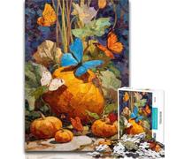 1000 Piece Jigsaw Pumpkins And Blue Butterflies Puzzles 1000 Pieces for Teenagers,Decompressing Intellectual Educational Toy Birthday Present, Gifts 50x75cm