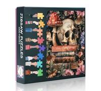1000-Piece Jigsaw Puzzle - 20 x28 inch A Human Skull Books Mushrooms and Flowers, Intricate Details for Mindful Evening Activity Challenging Puzzles