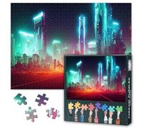 1000-Piece Jigsaw Puzzle - 50x70 cm Mindfulness Puzzles for Adults, Futuristic Buildings Cyberpunk Post Apocalyptic City Painting, Unique Gift for Parlour Games