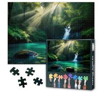 1000 Piece Jigsaw Puzzle, 50x70cm Emerald Tranquility The Forest's Whispering Waterfall Scenery Artwork Puzzles, Unique Gift for Adults Family Challenge Night