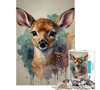 1000 Piece Jigsaw Puzzle A Fawn in Water Color Visual Perception Improvement Reliable Stable Finished Build Lovely Birthday Gifts Option (Size 38x26cm)