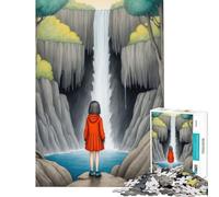 1000 Piece Jigsaw Puzzle A Girl at The Waterfall Visual Perception Improvement Reliable Stable Finished Build Lovely Birthday Gifts Option (Size 38x26cm)