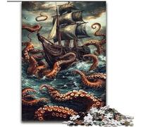 1000-Piece Jigsaw Puzzle A Ship Entangled in Tentacles Puzzle Perfect for Teenagers, Family Bonding, Brain Teaser & DIY Home Decor Gift (size 26x38cm)