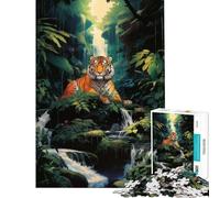 1000 Piece Jigsaw Puzzle A Tiger at The Waterfall Visual Perception Improvement Uniform Size for Easy Arranging Meaningful Birthday Gifts (Size 50x75cm)