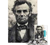 1000 Piece Jigsaw Puzzle Abraham Lincoln with Cat Historic Portrait Visual Perception Improvement Uniform Size for Easy Arranging Meaningful Birthday Gifts (Size 38x26cm)