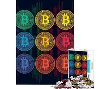 1000 Piece Jigsaw Puzzle Abstract Bitcoin Symbols Visual Perception Improvement Reliable Stable Finished Build Lovely Birthday Gifts Option (Size 38x26cm)