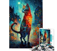 1000 Piece Jigsaw Puzzle Abstract Cat Painting Visual Perception Improvement Reliable Stable Finished Build Lovely Birthday Gifts Option (Size 38x26cm)
