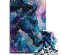 1000 Piece Jigsaw Puzzle, Abstract Horse Portrait in Blue and Gold