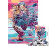 1000 Piece Jigsaw Puzzle Abstract Leopard Digital Art Visual Perception Improvement Reliable Stable Finished Build Lovely Birthday Gifts Option (Size 38x26cm)