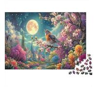 1000 Piece Jigsaw Puzzle Adult Robin Singing Under Full Moon Enthusiasts Wildlife Family Educational Indoor Activity Stress Relief Gift Decoration 52x38cm/1000pcs