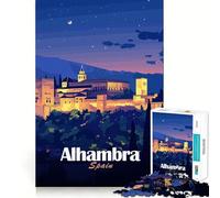 1000 Piece Jigsaw Puzzle Alhambra Spain at Night Precise Cut Art Brain Boosting Play Leisure Time Fun Xmas Decor Gift (38x26cm)