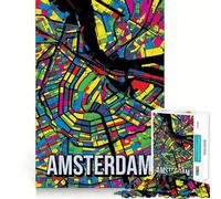 1000 Piece Jigsaw Puzzle Amsterdam Pop Art City Map Art Precise Cut Art Brain Boosting Play Leisure Time Fun Xmas Decor Gift (50x75cm)