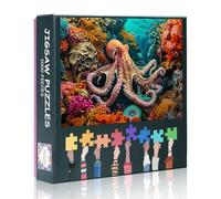 1000 Piece Jigsaw Puzzle - An Octopus Among Multi Colored Corals of an Underwater Carn Painting 50x70cm Intricate Details Collectors Animal Artwork Puzzles