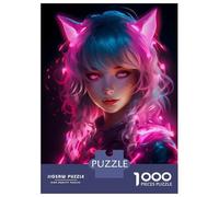 1000 Piece Jigsaw Puzzle Anime Cat Girls Neon Pink Puzzle for Adults Toy Wall Decor Precision Cutting Unique Birthday And Xmas Gifts 52x38cm/1000pcs