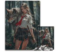 1000 Piece Jigsaw Puzzle Anime Girl And The Wolf Wooden Jigsaw Puzzles Challenging Brain Teaser for Teenagers Family Game Night Fun 1000 PCS(75x50cm)