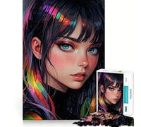 1000 Piece Jigsaw Puzzle Anime Girl with Rainbow Hair Tight Fit Piece, Creative Fun Toy, Cozy Fun Time, Birthday Decor Gift (38x52cm)