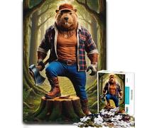 1000 Piece Jigsaw Puzzle, Anthropomorphic Beaver Lumberjack in Forest