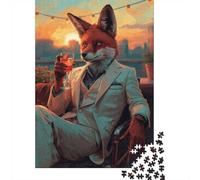 1000 Piece Jigsaw Puzzle, Anthropomorphic Fox in A Suit with A Cocktail, 52x38cm/1000pcs, for Adults, Winter Indoor Activity, Weekend Downtime And Time at Home