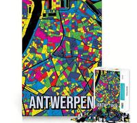 1000 Piece Jigsaw Puzzle Antwerp Antwerpen Belgium City Map Travel Art Precise Cut Art Brain Boosting Play Leisure Time Fun Xmas Decor Gift (38x26cm)