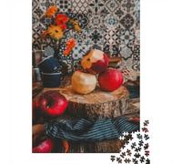1000 Piece Jigsaw Puzzle, Apples on Wood Slice Still Life, 70x50cm/1000pcs, for Adults, Festive Gift Idea, Family Activity And Holiday Downtime
