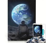 1000 Piece Jigsaw Puzzle Astronaut on The Moon Gazing at Earth, Practical Game, Parent-child Interaction, Artists Collection, Fine Art 50x75cm