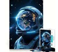 1000 Piece Jigsaw Puzzle Astronaut with Earth Reflection Clean Joint Game Brain Teasing Play Relax Play Time Birthday Fun Gift (50x75cm)