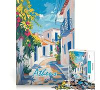 1000 Piece Jigsaw Puzzle Athens Greece Street Painting Precise Cut Art Brain Boosting Play Leisure Time Fun Xmas Decor Gift (38x52cm)