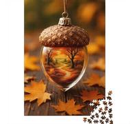 1000 Piece Jigsaw Puzzle, Autumn Acorn Ornament with Fall Landscape, 38x26cm/1000pcs, for Adults, Shared Puzzle Activity, Relaxing Evenings And Time Together