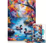 1000 Piece Jigsaw Puzzle Autumn Ducks by The Lake Clean Joint Game Brain Teasing Play Relax Play Time Birthday Fun Gift (38x26cm)