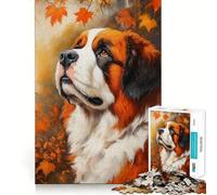 1000 Piece Jigsaw Puzzle Autumn Saint Bernard- Precise Cut Art Brain Boosting Play Leisure Time Fun Xmas Decor Gift (38x26cm)