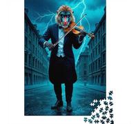 1000 Piece Jigsaw Puzzle, Baboon Playing Violin in Storm, 52x38cm/1000pcs, for Adults, Thoughtful Gift Idea, Winter Home Activity And Time at Home